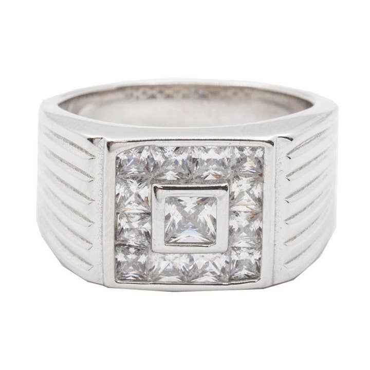Men's Squared Stone with Surrounding CZ Ring for wholesale by Aurora Jewels