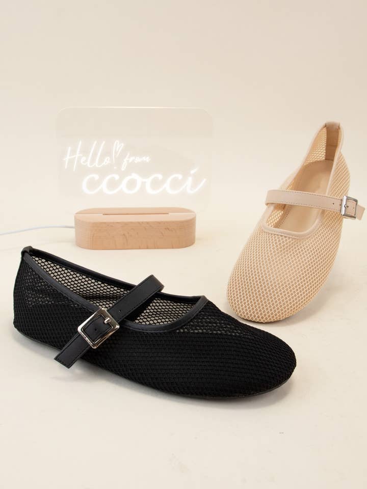 CCOCCI - Wholesale Flats - Women's - NANAMI-04 ALL OVER MESH MARY JANE BALLET FLATS