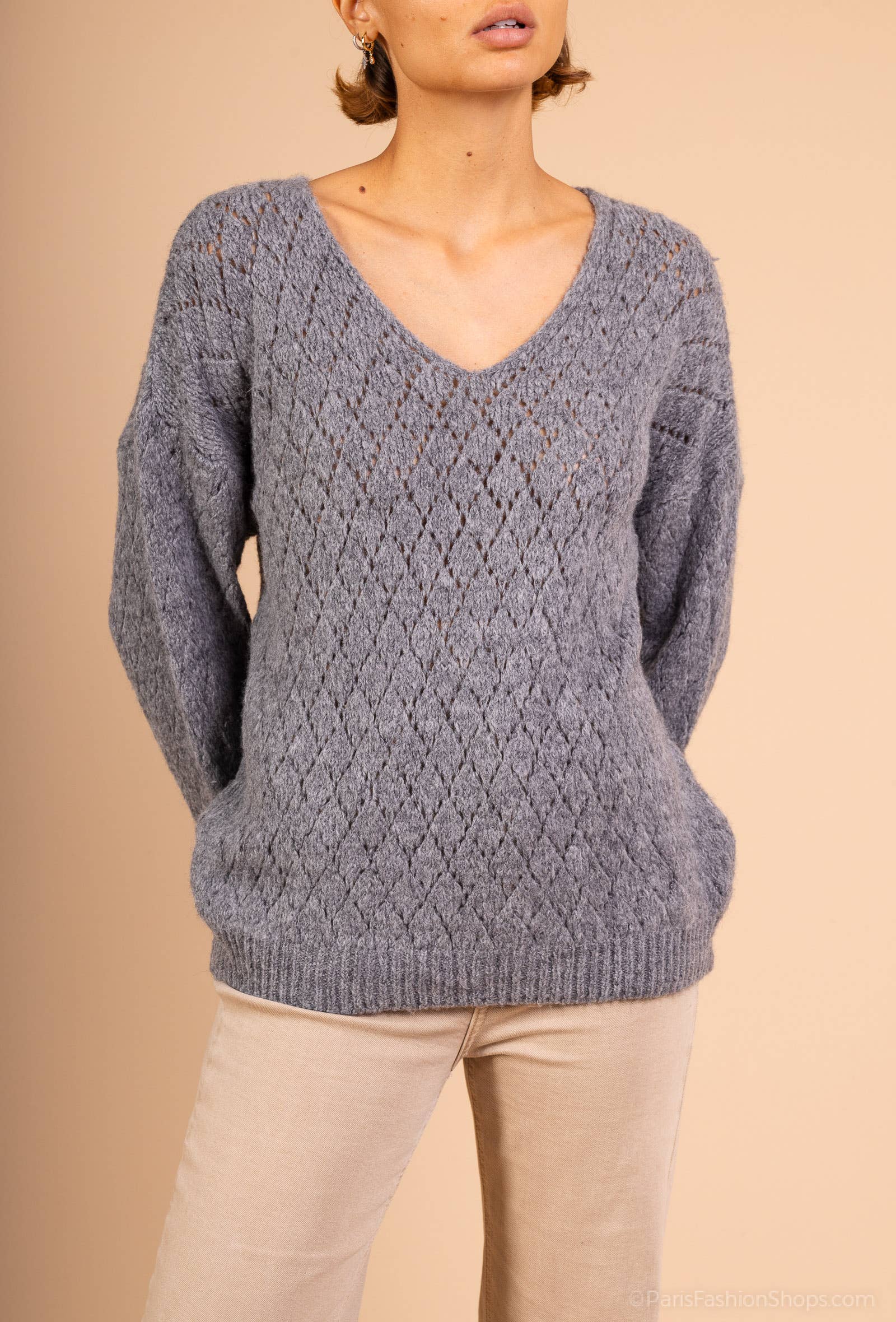 Pépouz' Paris - Vente Pull en maille – femme - Pull en mohair ajourée motif losange PP25057