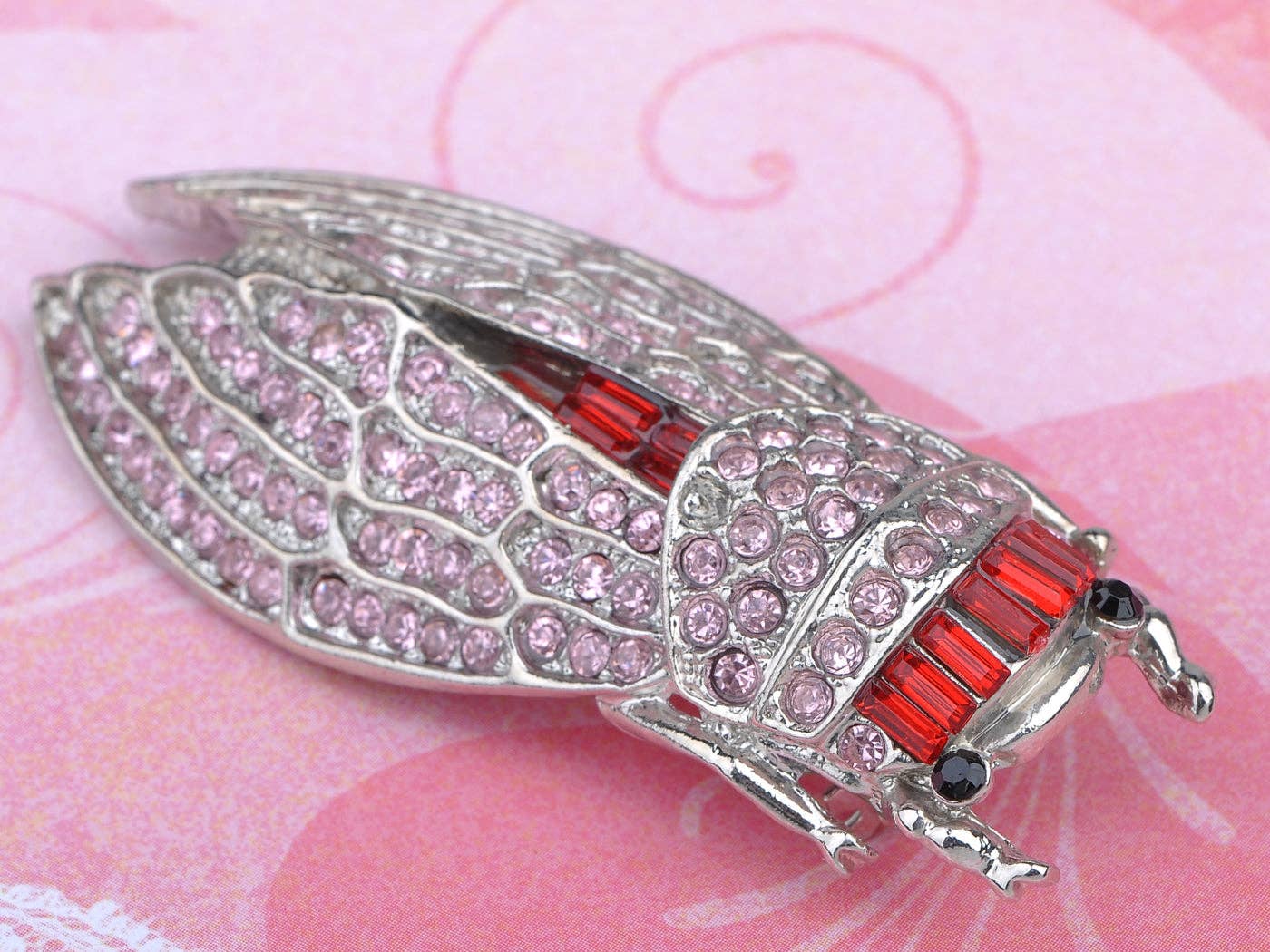 AK Brand - Wholesale Brooch - Light Pink Big Cicada Bug Insect Brooch Pin1