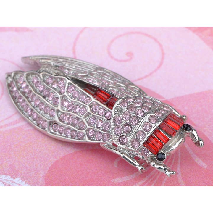 AK Brand - Wholesale Brooch - Light Pink Big Cicada Bug Insect Brooch Pin1