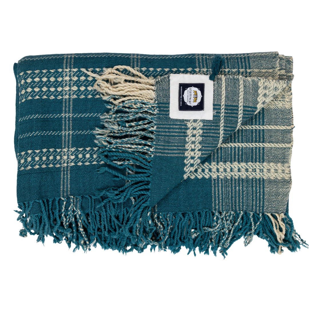 Alamwar - Wholesale Bedding Blanket - BK Indigo/Shell Handwoven Bedspread0