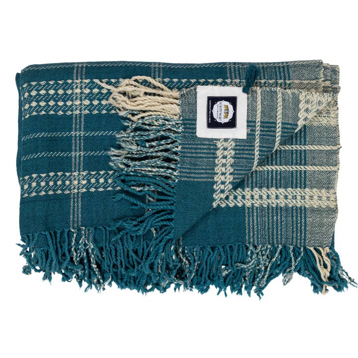 Alamwar - Wholesale Bedding Blanket - BK Indigo/Shell Handwoven Bedspread