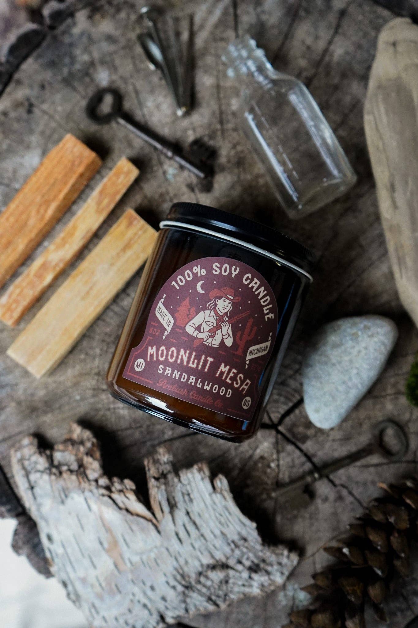 Ambush Candle Co. - Wholesale Jar/Filled Candle - Moonlit Mesa | Sandalwood 8oz Soy Candle6
