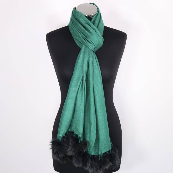 Tivello - Wholesale Scarf - Women's - Grace Cashmere Scarf With Faux Fur Pom Poms