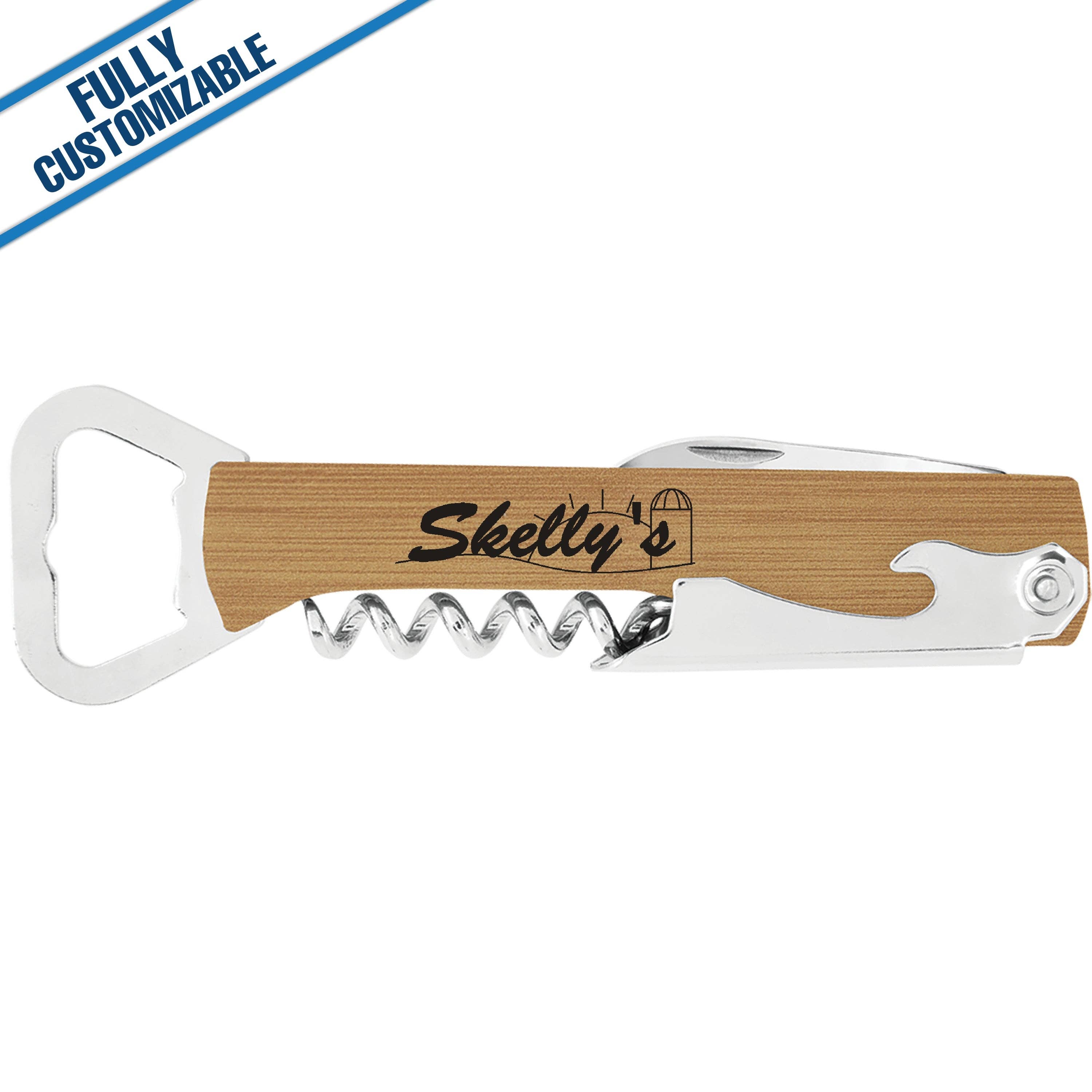 GiftWorksPlus - Vente Ouvre-bouteille/tire-bouchon - Ouvre-bouteille/ouvre-bouteille en similicuir gravé - Entièrement personnalisable12