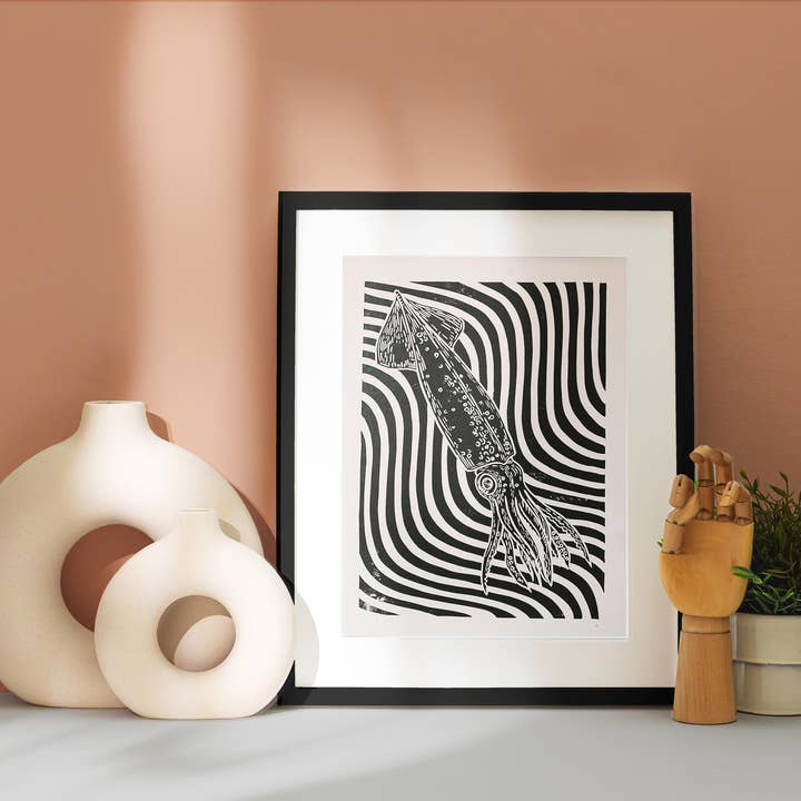 Squid - A5 Linoprint (2 colori) per la vendita all'ingrosso da parte di GDSM.Prints