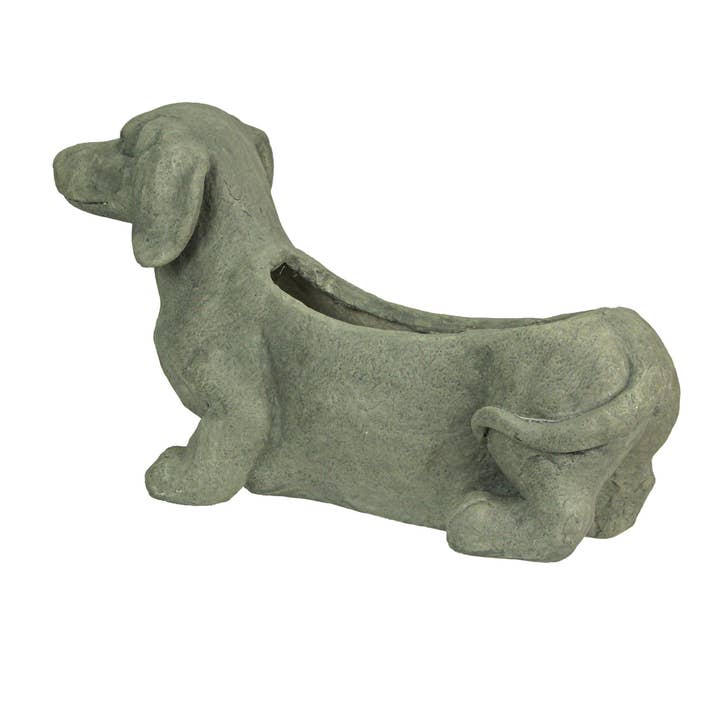 Zeckos - Wholesale Plant pot - Rustic Distressed Grey Stone Finish Dachshund Dog Planter2