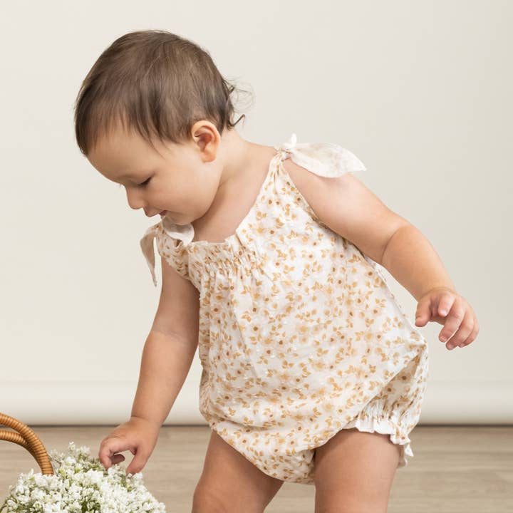 Makemake Organics - Wholesale Bodysuit (Non-Footed) - Baby - Organic Tie Shoulder Bubble Romper - Gardenia0
