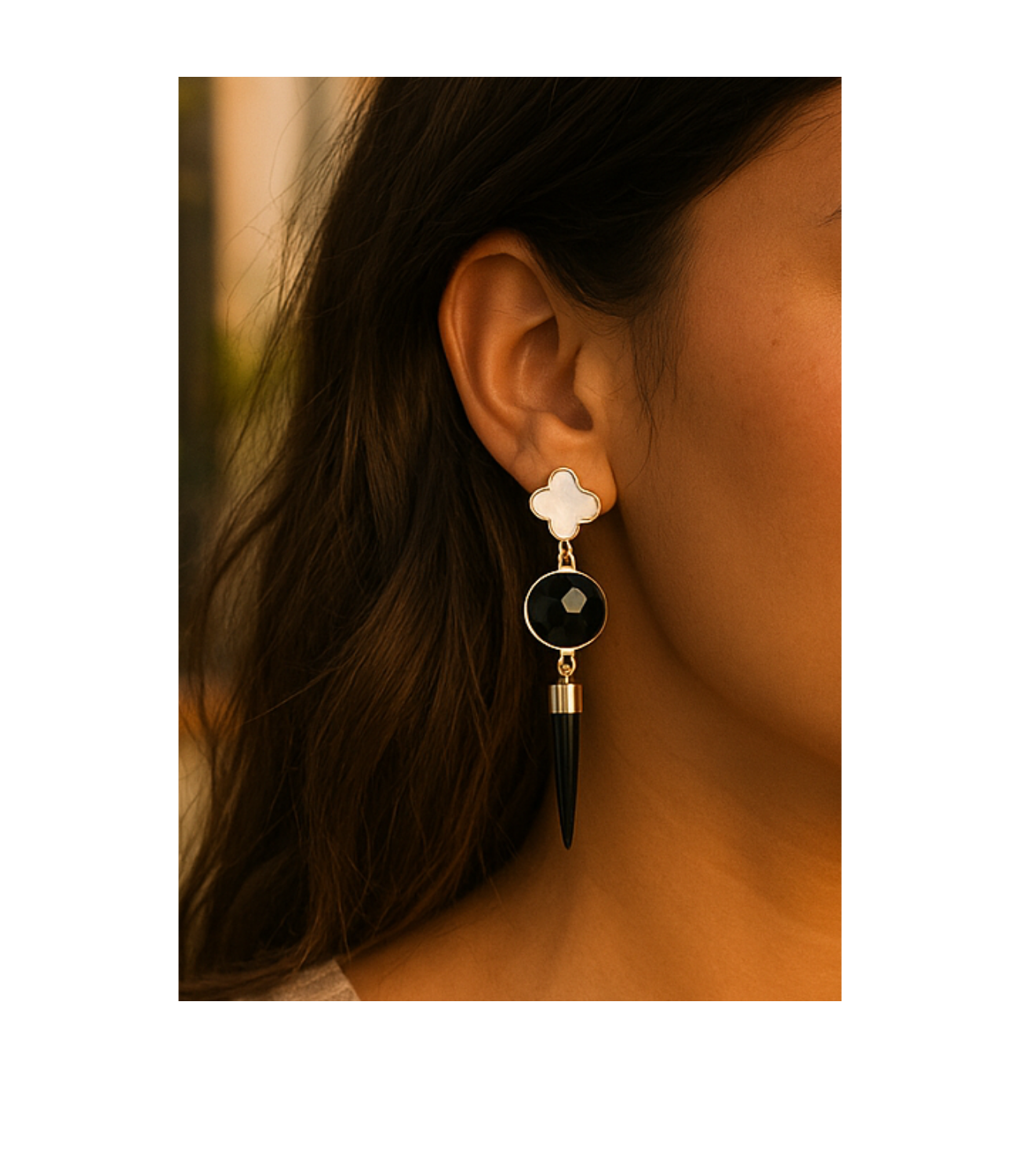 PHOEBE´S - Wholesale Dangle Earrings - Long Earrings with Black Onyx and Mother-of-Pearl | PHOEBE'S1