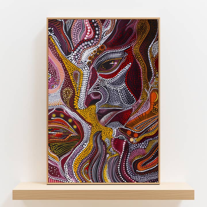 Abstract Face Art, Colorful Wall Print, Aboriginal Dot Style for wholesale by IuliiaArtPrints