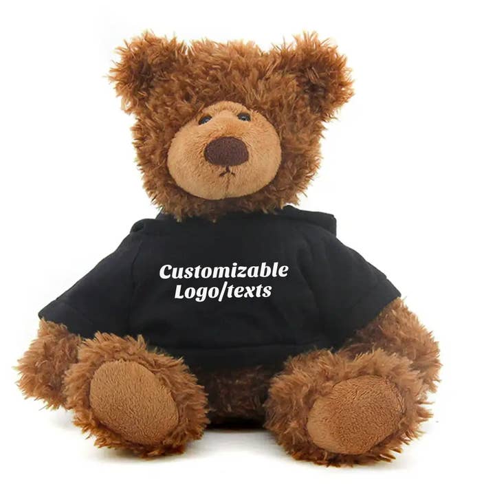 Ours en peluche bouclé de 10" avec sweats à capuche personnalisés | Animaux en peluche pour la vente par Plushland