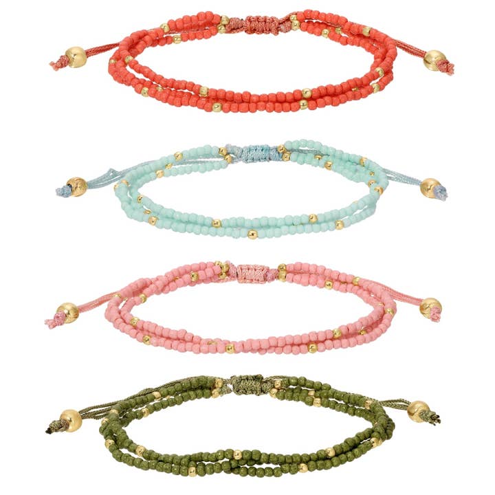 Splendid Iris - Wholesale Beaded Bracelet - 2mm Assorted Triple Adjustable Seed Bead Bracelets6