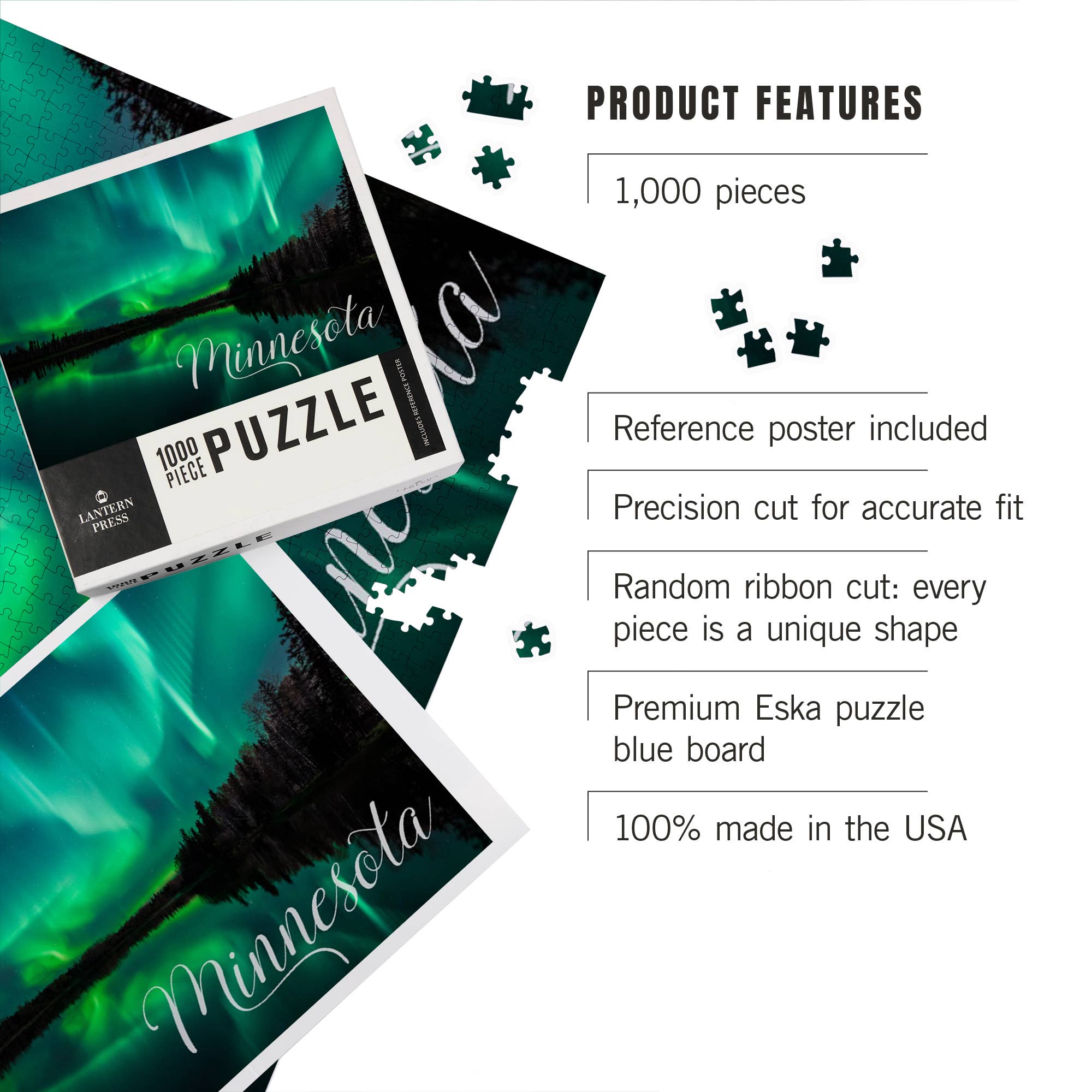 Lantern Press – wholesale Puzzle – Adult – 1000 PIECE PUZZLE Minnesota, Northern Lights over Lake2