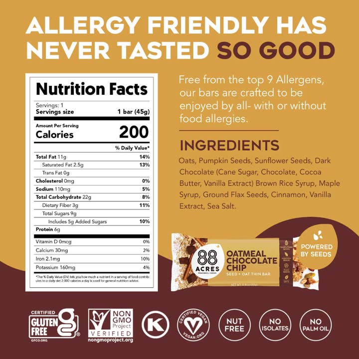 88 Acres - Wholesale Snack Bar - Oatmeal Chocolate Chip Seed + Oat Bar1