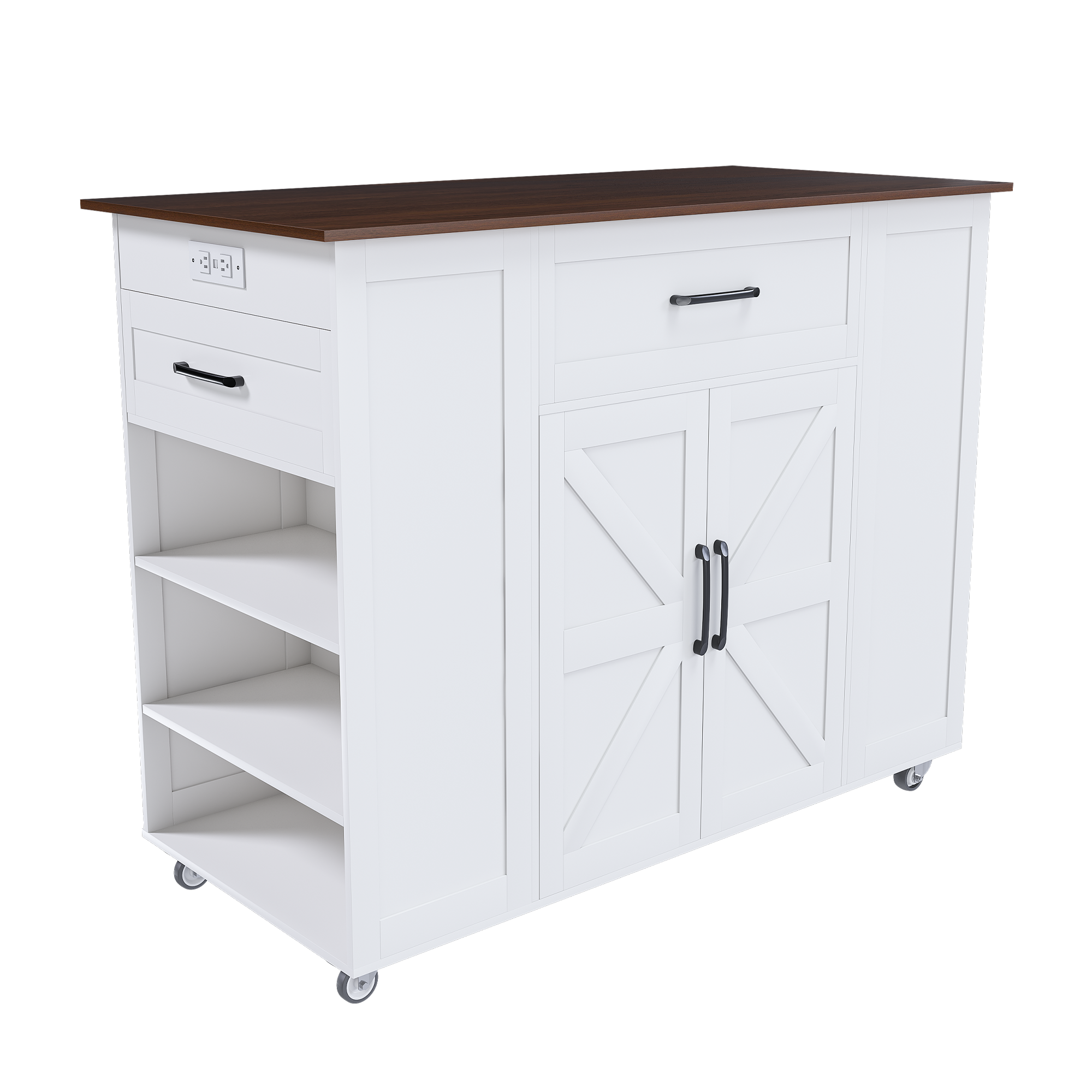 39F Inc. - Wholesale Kitchen Storage/Organizer - 46in Rustic Movable Kitchen Island - White MDF, Wood Top5