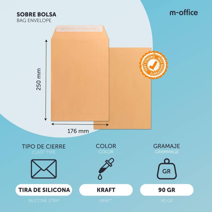 MEDEL OFFICE – Großhandel Umschlag – Kraft-Umschläge 176 x 250 mm m-office Silikonverschluss (50 Stück)1