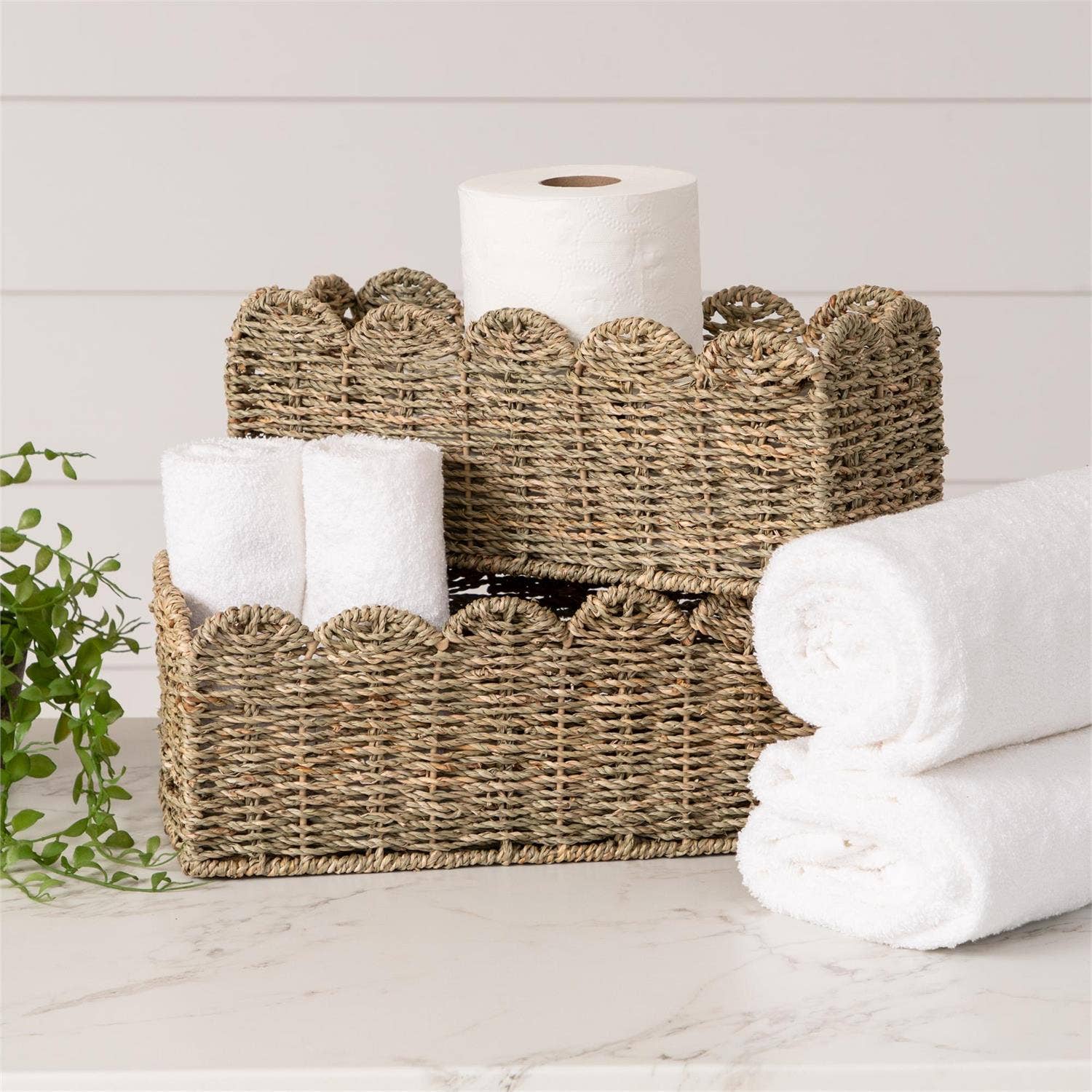 Audrey's Home & Gift – wholesale Basket – Scalloped Edge Seagrass Baskets, Tall (Set Of 02)2