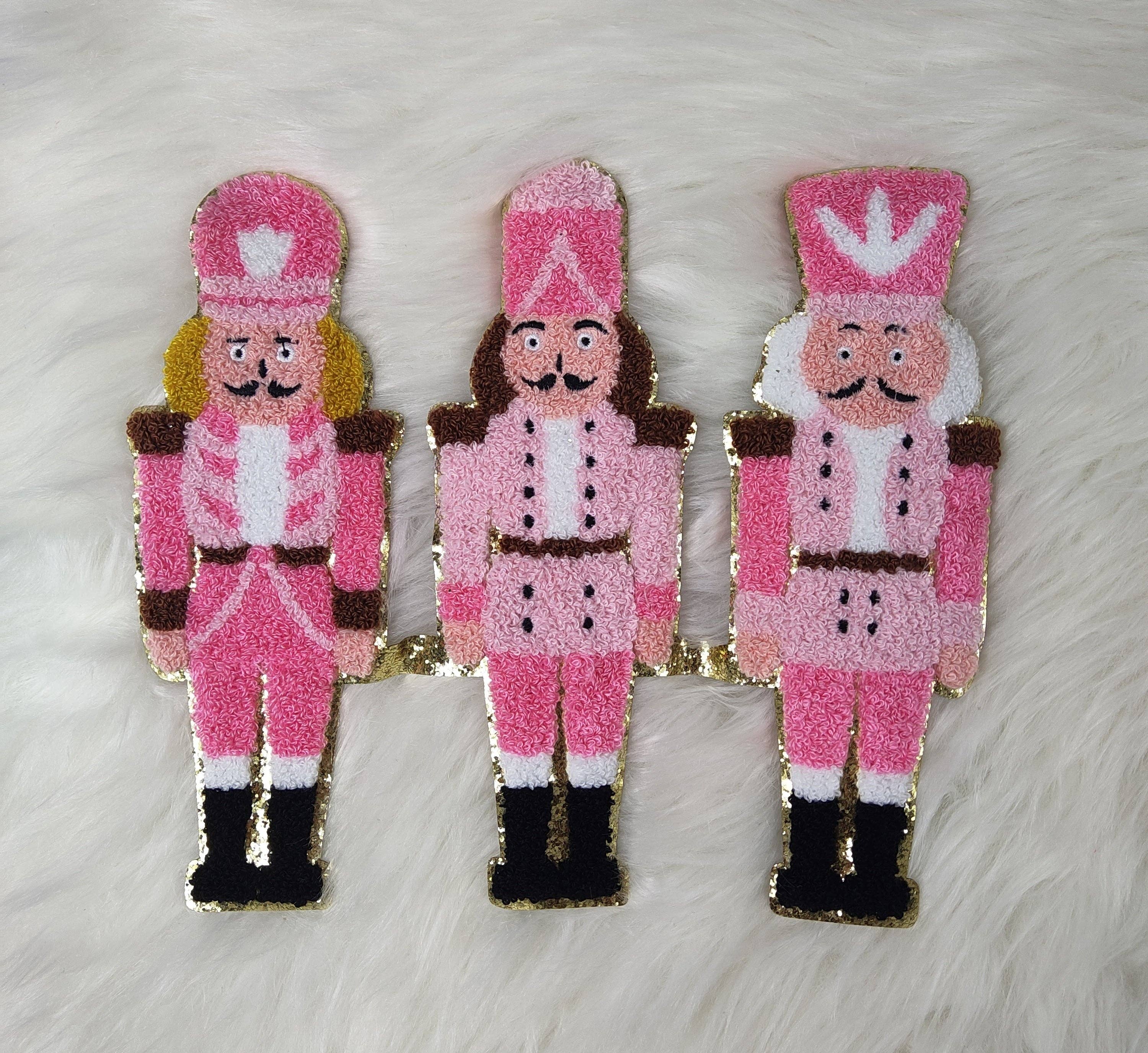 Scratch Decor - Wholesale Patch - Pink Nutcracker Chenille Gold Glitter Iron On Patch
