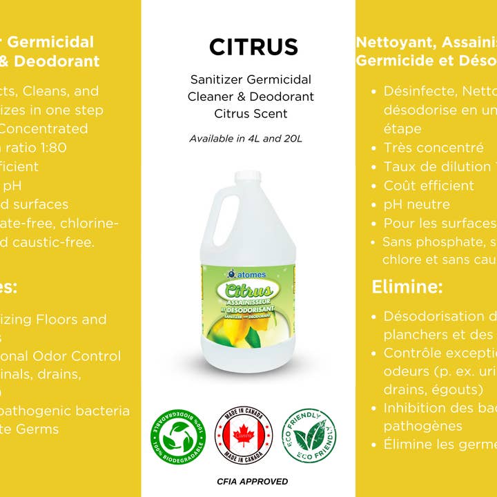 atomsbio – wholesale Multi-surface cleaner – CITRUS - Sanitizer Germicidal Cleaner & Deodorant