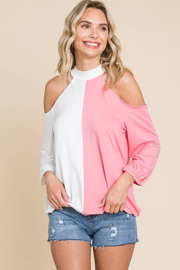 Culture Code - Wholesale Knit Top - Women's - CJT1409Q - TIE NECK COLD SHOULDER TOP13