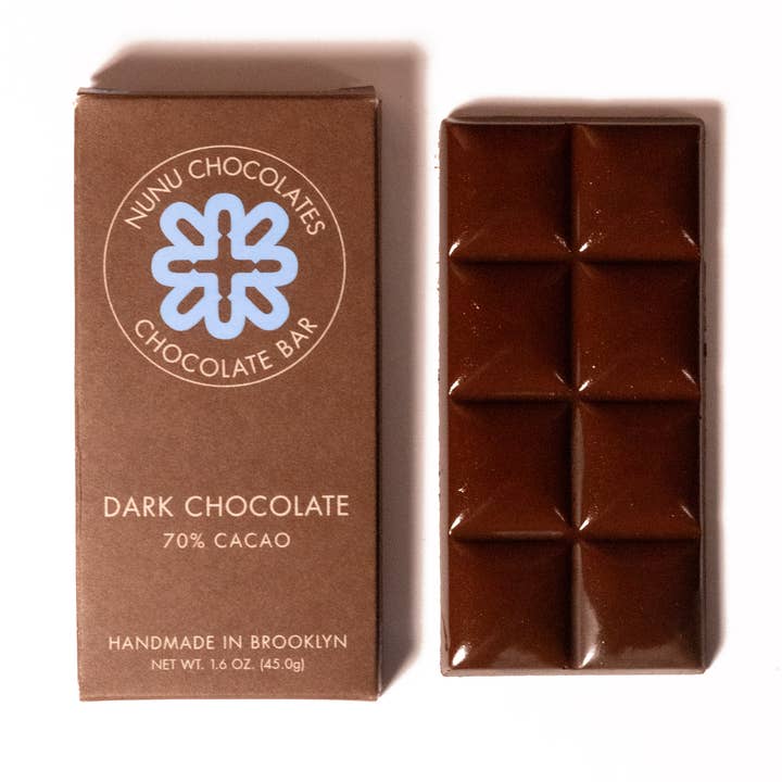 Barre de chocolat noir à 70 % Nunu Chocolates, végétalienne et sans gluten pour la vente par Nunu Chocolates