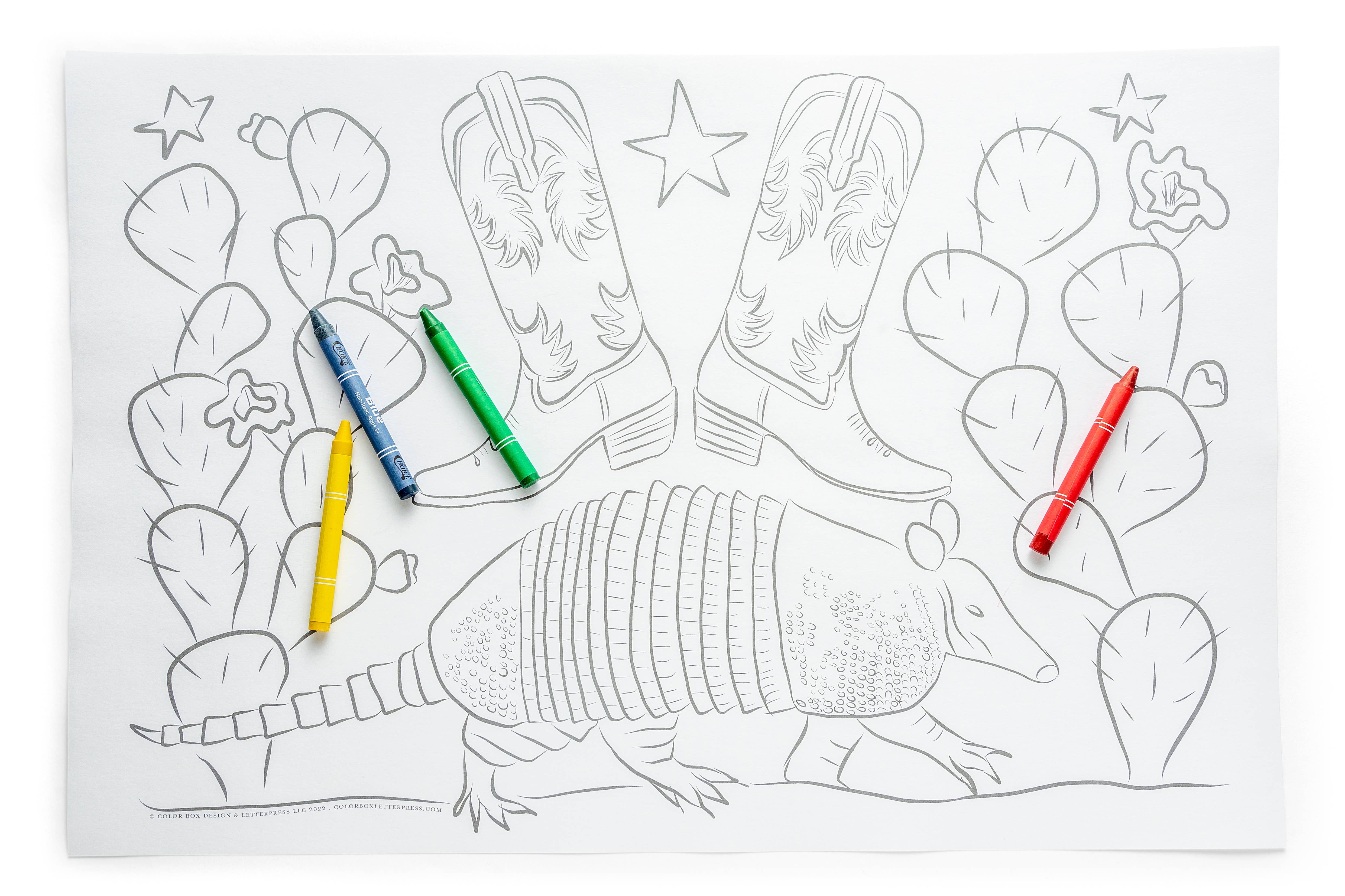 Color Box Design & Letterpress – Engroshandel Maleunderlag - Børn og baby – Farvelægning Dækkeservietter | Texas1