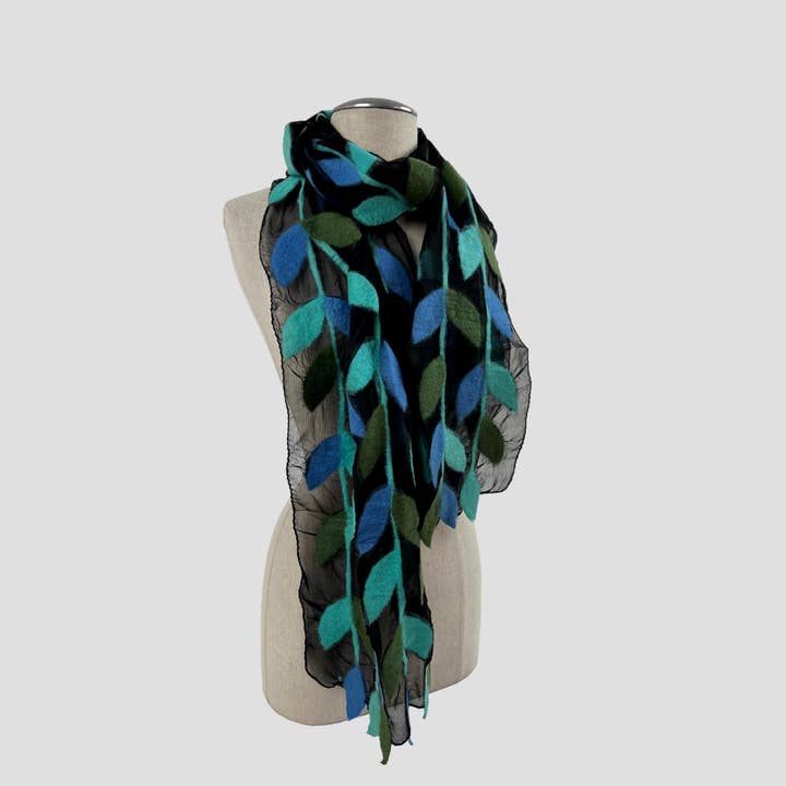 Feltiful - Wholesale Scarf - Women's - Variant Color Leaf Merino Wool Handmade Felt Scarf