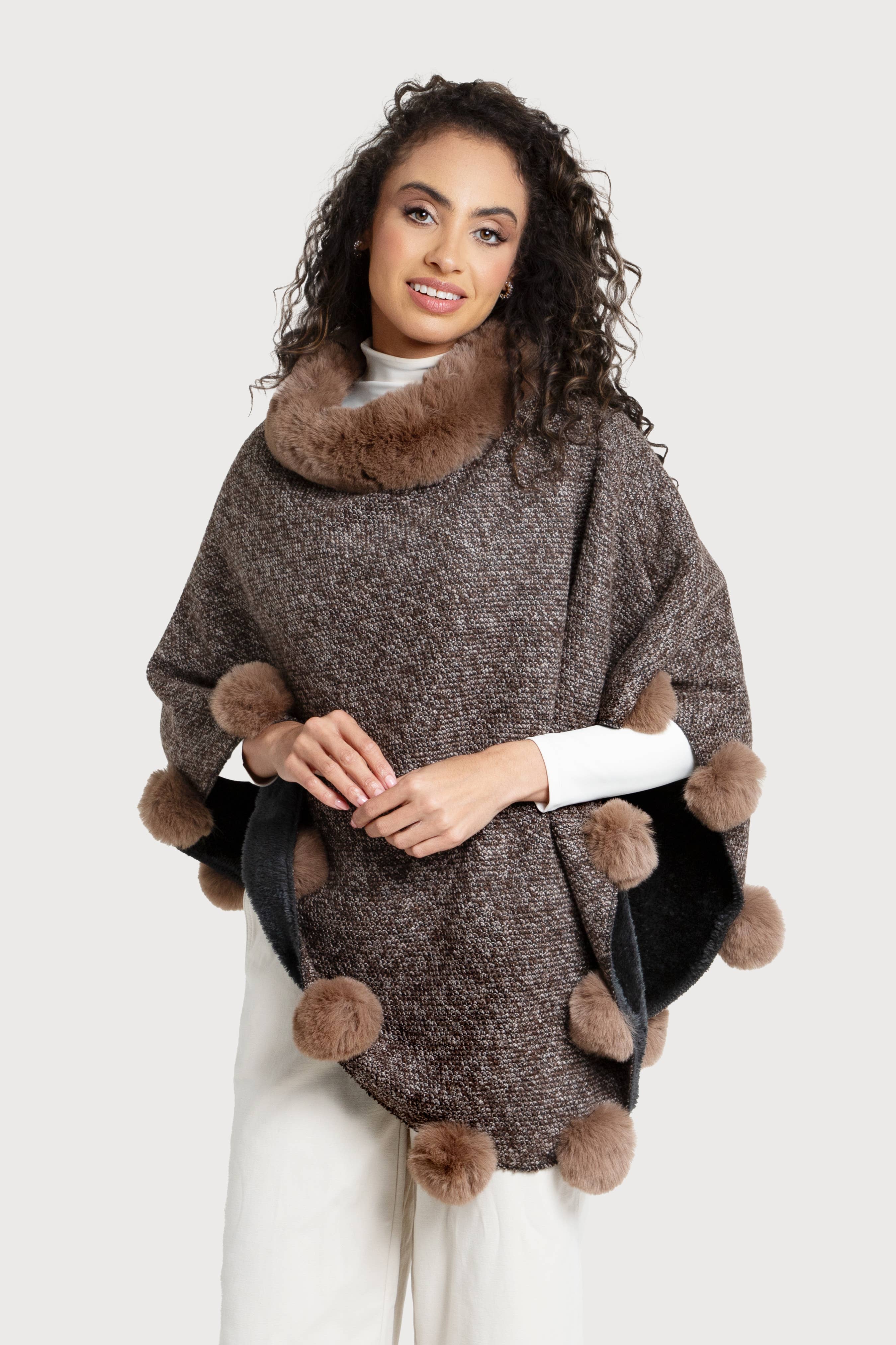 SAACHI - Wholesale Poncho - Dames - Posey Fur Pomponponcho9