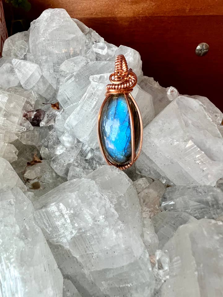 Copper Wire Wrapped Oval Labradorite Pendant for wholesale by Graced Jewelry