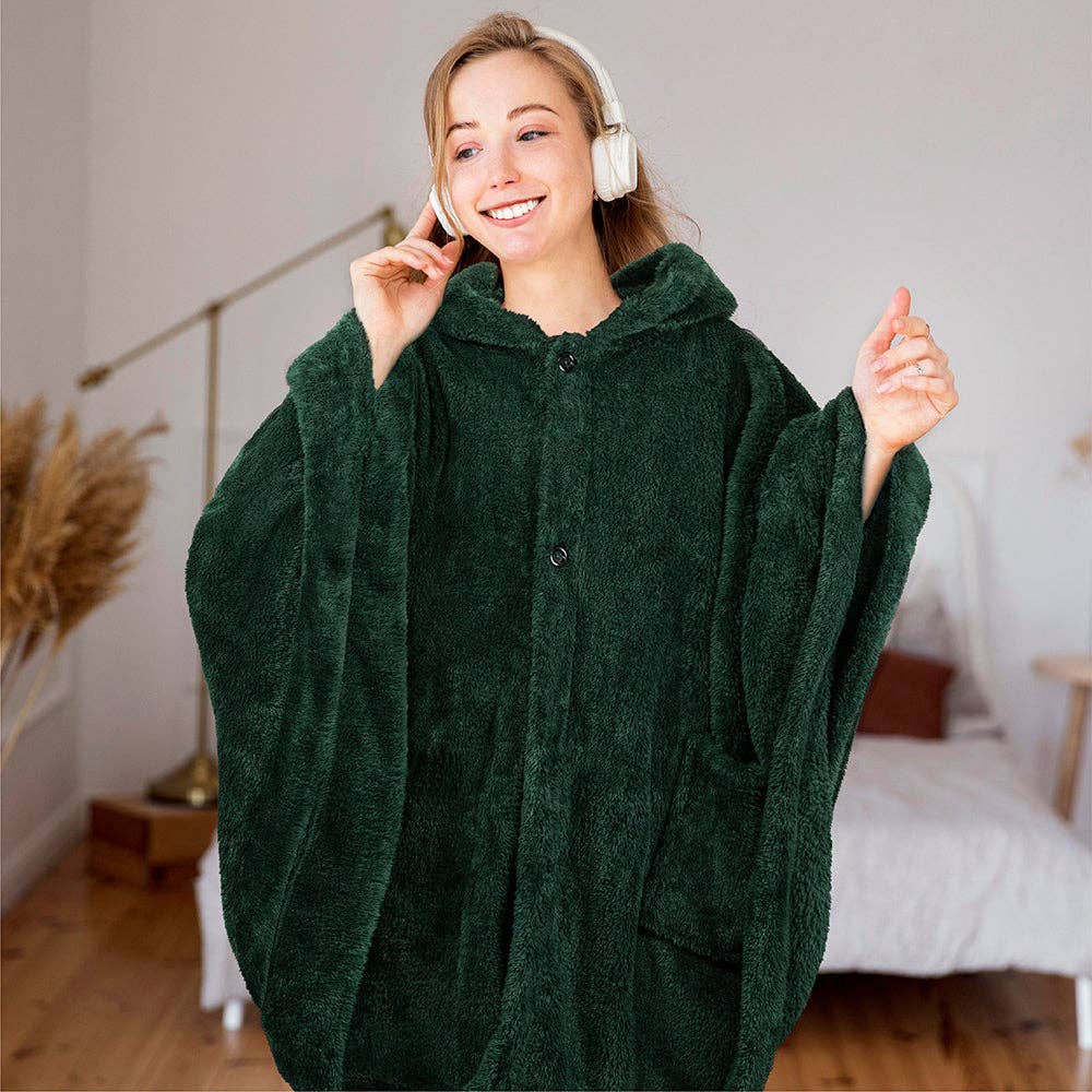 Pavilia - Wholesale Poncho - Women's - Angel Wrap Hoodie Sherpa Fluffy Poncho Blanket31