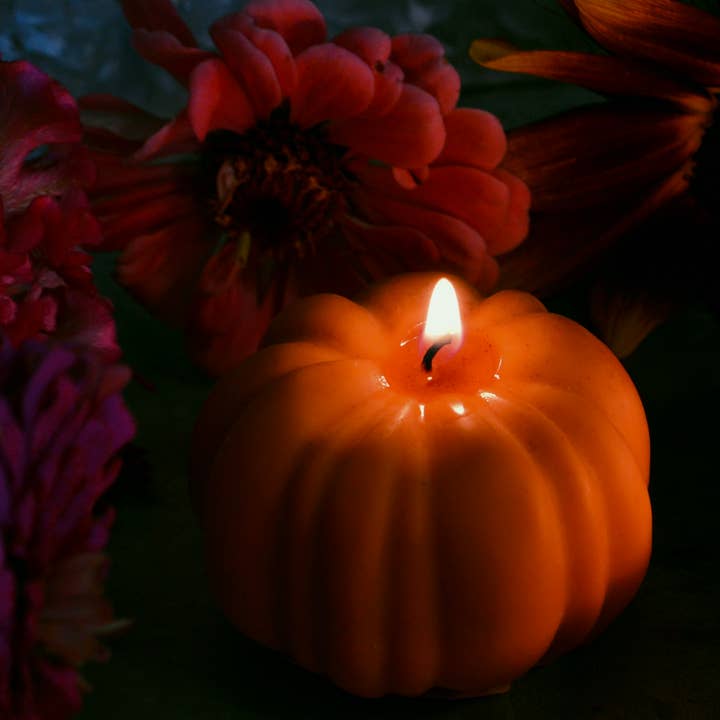 Pumpkin Shaped Soy Wax Candle - Witch, Samhain, All Spice for wholesale by The Patchouli Charmer