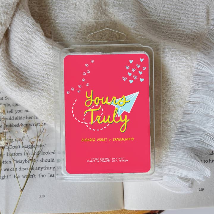 Romance Bookstore Gift- Summer Bookish Wax Melt- Yours Truly for wholesale by Literari Goods, Co | Book Themed Candles + Gifts
