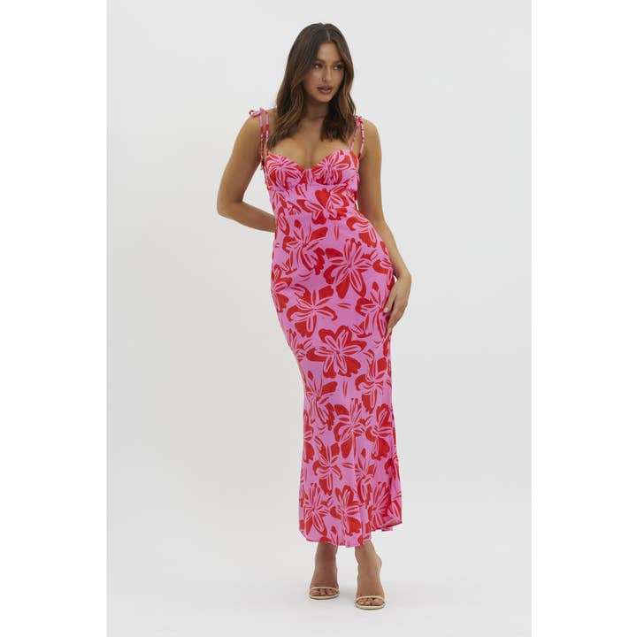 PINK COWL BACK FLORAL PRINT MAXI DRESS for wholesale on Faire