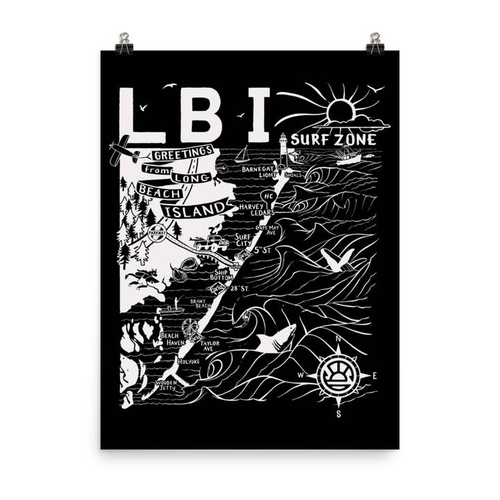 Poster della mappa di Long Beach Island per la vendita all'ingrosso da parte di Distant Local