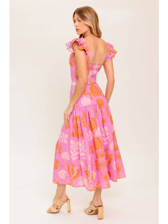 PINK ORANGE A printed woven top and skirt set - IT13641-SET for wholesale on Faire