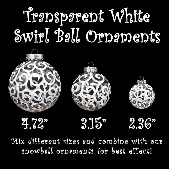 WholesaleMart - Wholesale Ornament Set - White Christmas Ball Ornaments, White Swirl, 2.36"
