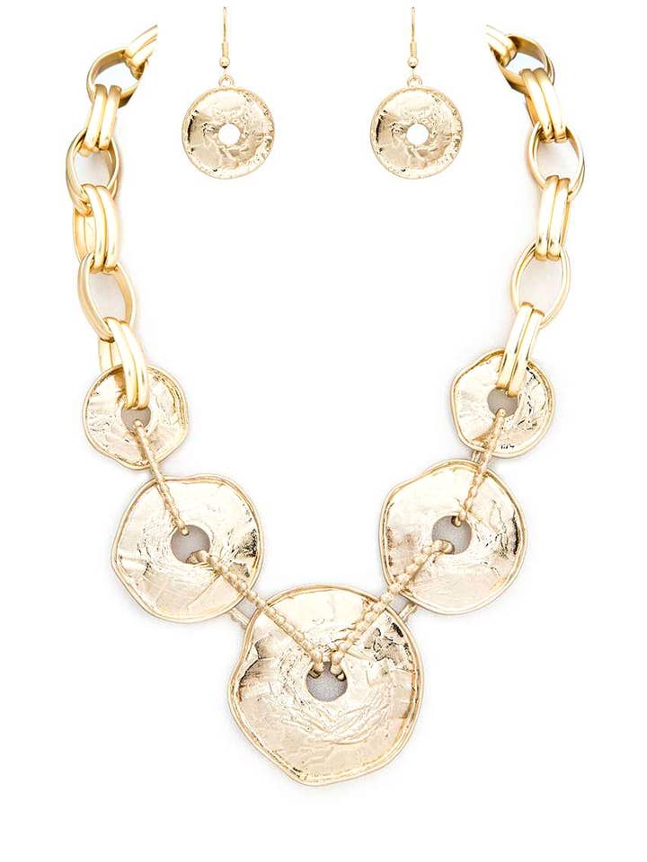 Metal Disk Statement Necklace Set for wholesale by Artini Accessories