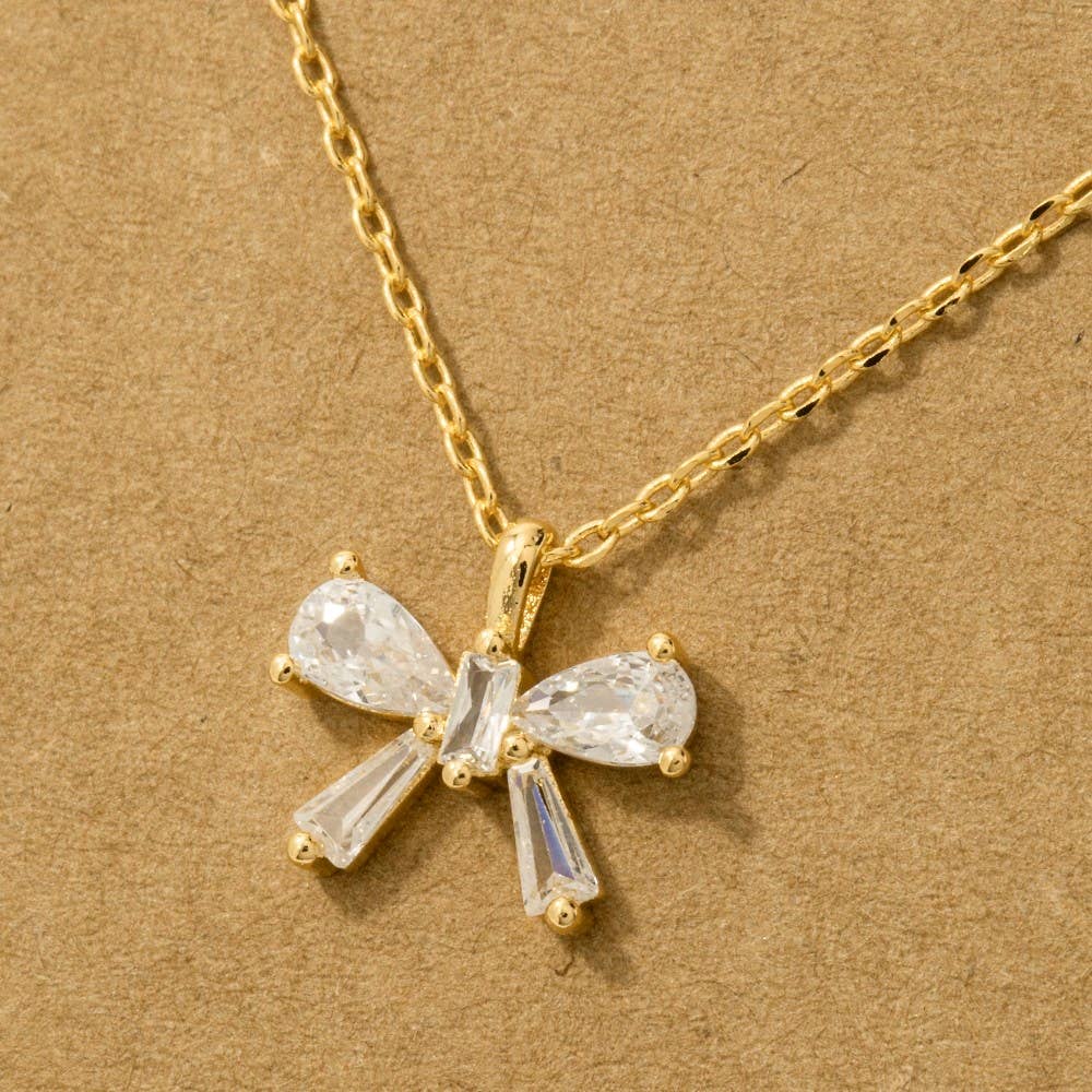Fame Accessories - Wholesale Pendant/Charm Necklace - Rhinestone Ribbon Bow Pendant Necklace3