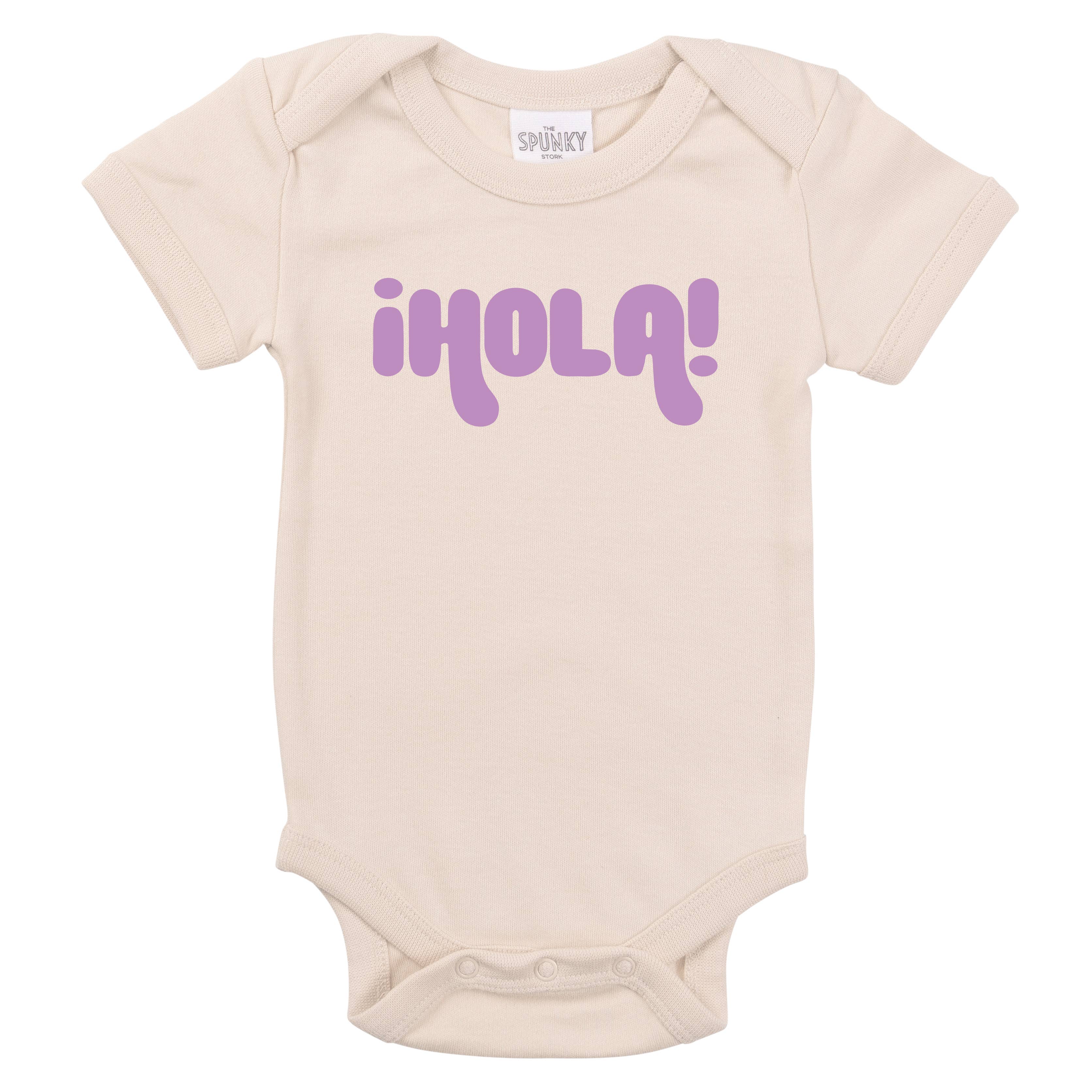 Spunky Stork - Venta al por mayor Camiseta serigrafiada - Bebé - Body orgánico en español Hola Hello para bebé recién nacido4