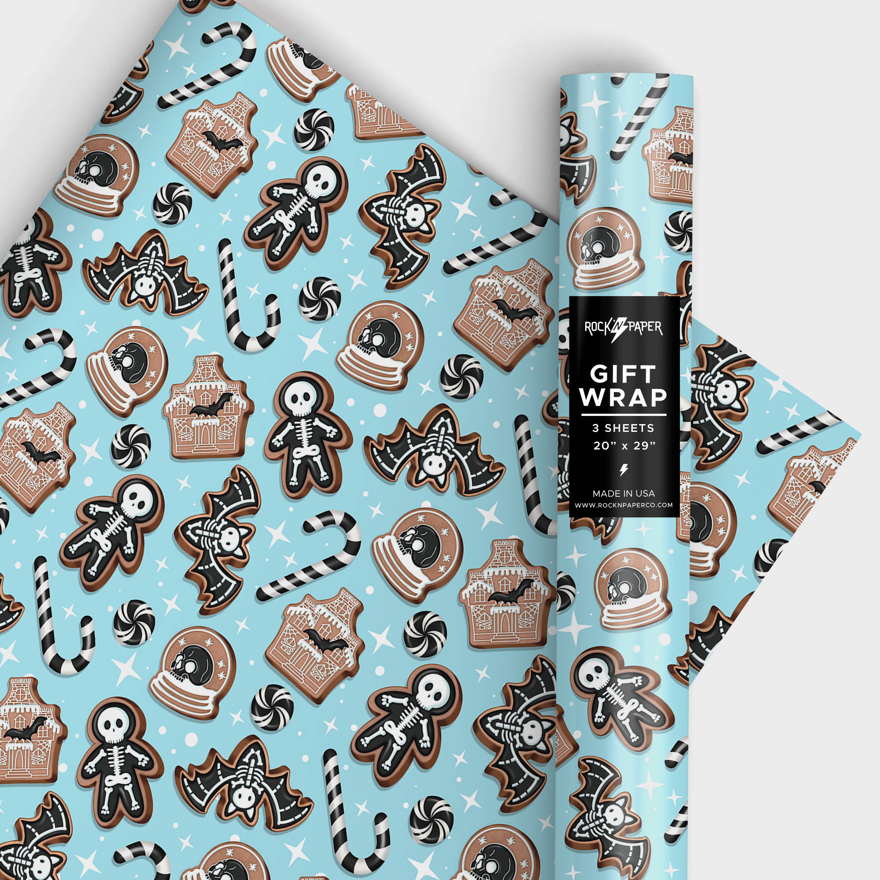 Rock'N Paper - Wholesale Wrapping Paper Roll - Christmas Gingerbread Wrapping Paper, Cute Spooky Skeleton4