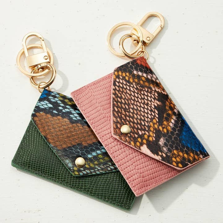 GRN Two Tone PU Snake Skin ID Card Holder Key Chains for wholesale on Faire