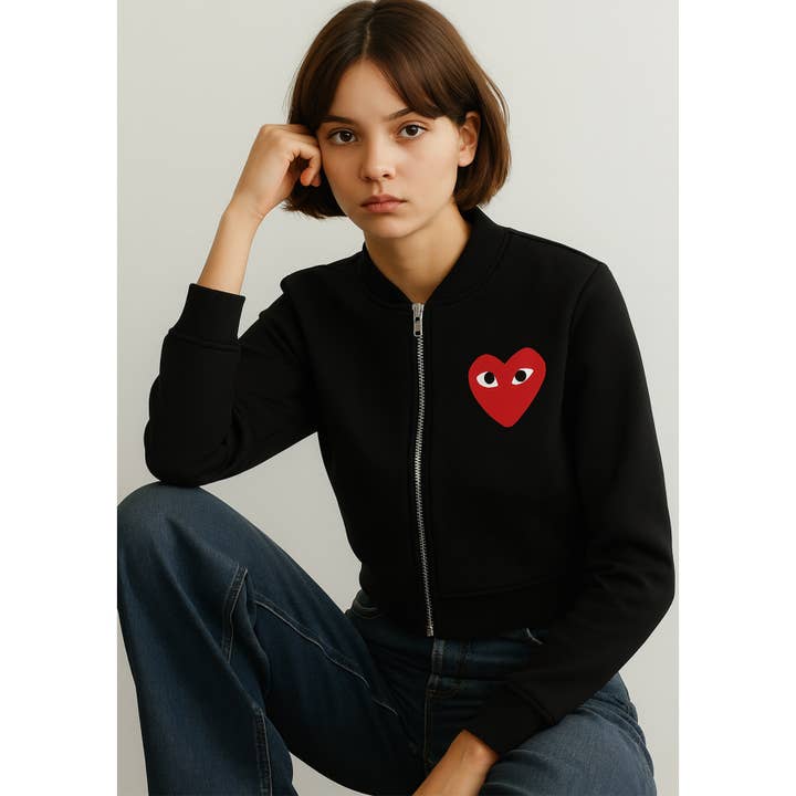 HUC-L1791 Red Love Heart Graphic Zipper Jaket for wholesale by nobarand