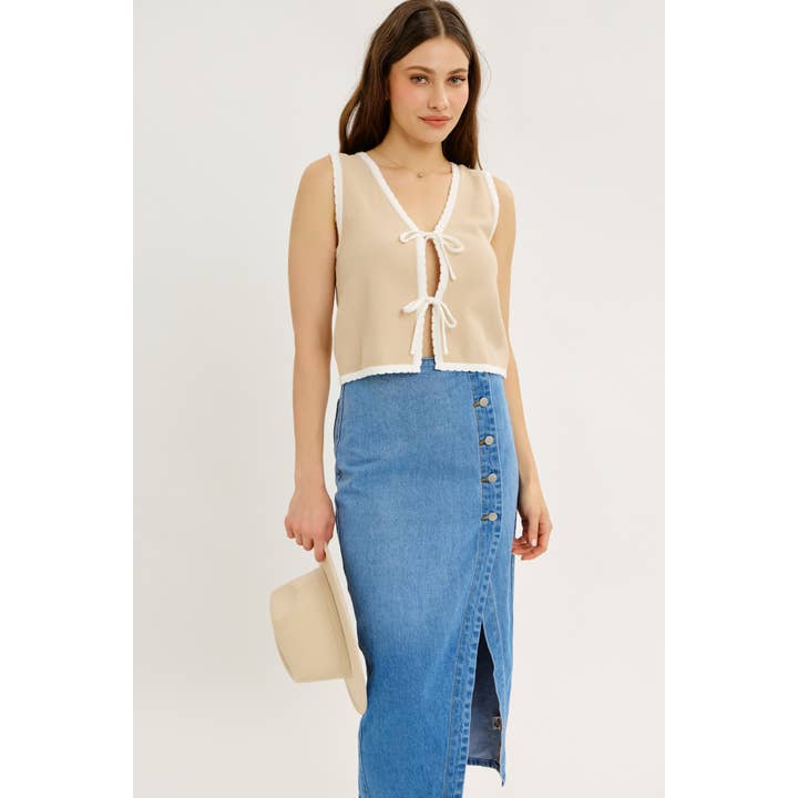 WEEKEND KOFFIELOOP STRIKVOOR SWEATER VEST MET GESCHULPTE RAND voor wholesale door idem ditto