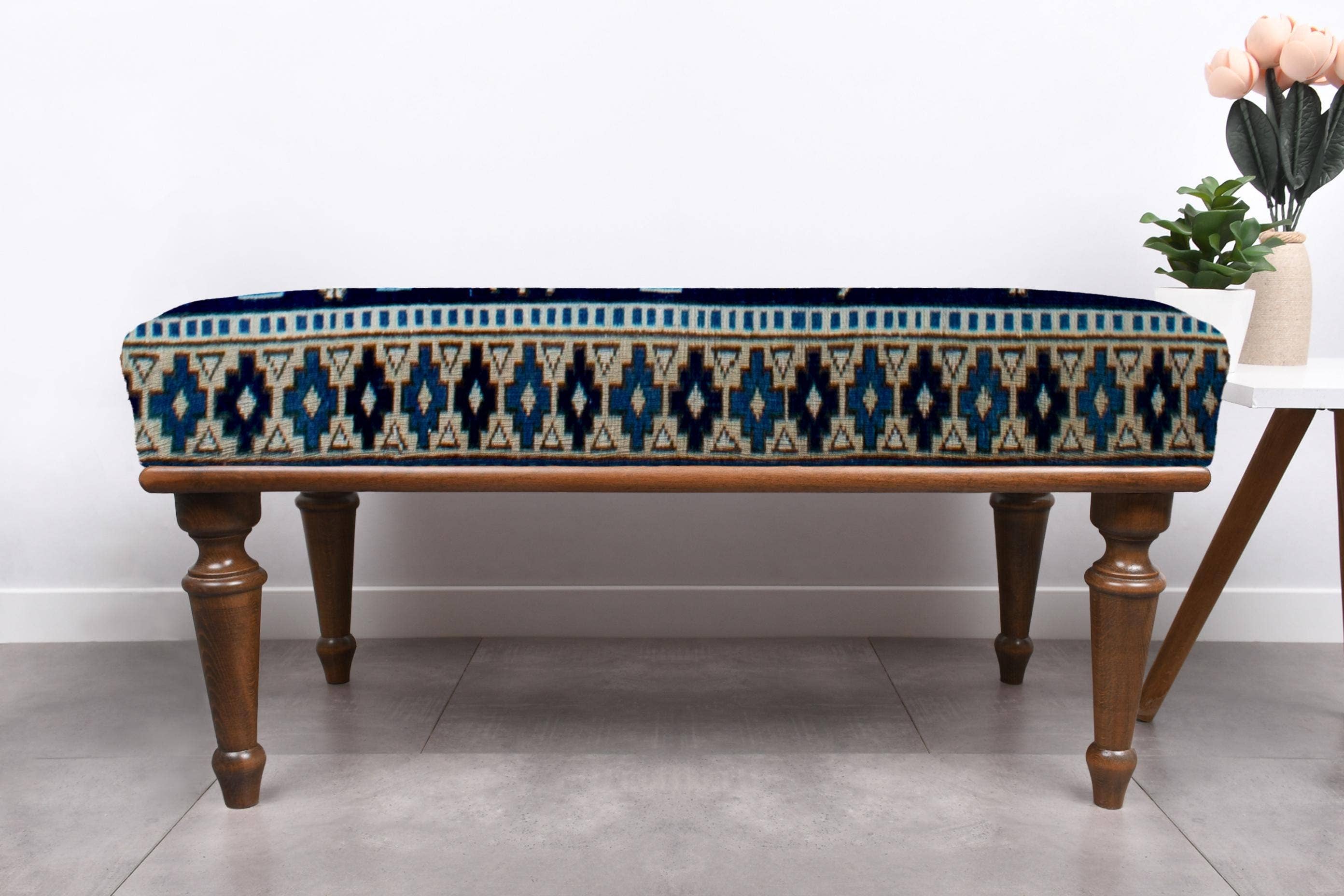 The Loom Wholesale – wholesale Bench – Traditional Turkish Rug Bench With Solid Wood Legs23