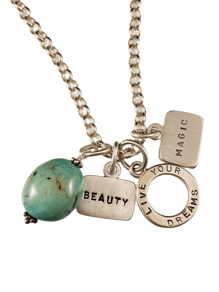 Beauty, Live Your Dreams, Magic Triple Tag Charm Necklace for wholesale by GK Designs