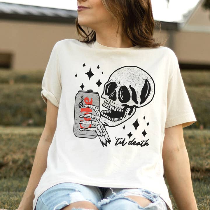 Par.tees by Party On! - Wholesale Screen Printed T-Shirt - Women's - Diet Coke Lover Skull Funny Caffiene Coffee Shop Graphic Tee