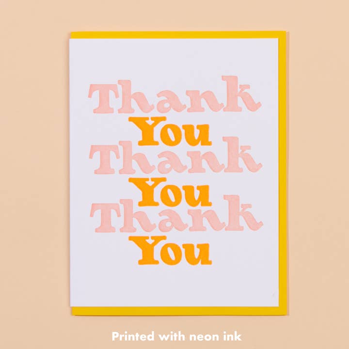 Thank You X3 Letterpress Greeting Card- Made in USA for wholesale by And Here We Are
