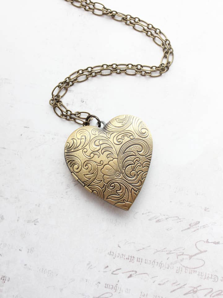Large Heart Locket Necklace - Antiqued Gold for wholesale by A Pocket of Posies