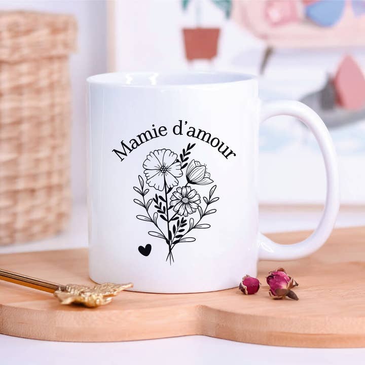Personalized mug - Grandma's love flower bouquet for wholesale by Ourson Câlin